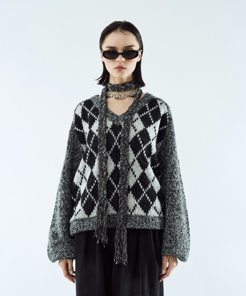 seyto（セイト）の「Argyle melange V-neck knit / アーガイルメランジVネックニット（ニット/セーター・メンズ・ブラック/イエロー・3/2）」の7枚目の写真