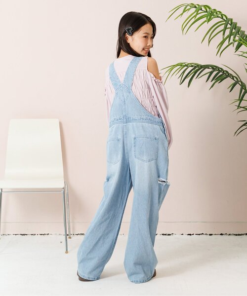 algy（アルジー）の「デニムサロペ（サロペット/オーバーオール・キッズ・グレー/サックスブルー・XX-SMALL/X-SMALL/MEDIUM/SMALL）」の6枚目の写真