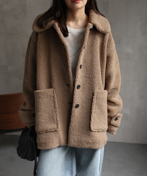 ap retro(アプレトロ)の「プードルボアミドル丈コート《動画あり》(その他アウター・レディース・ブラック/モカ/アイボリー/チャコール・FREE)」の5枚目の写真