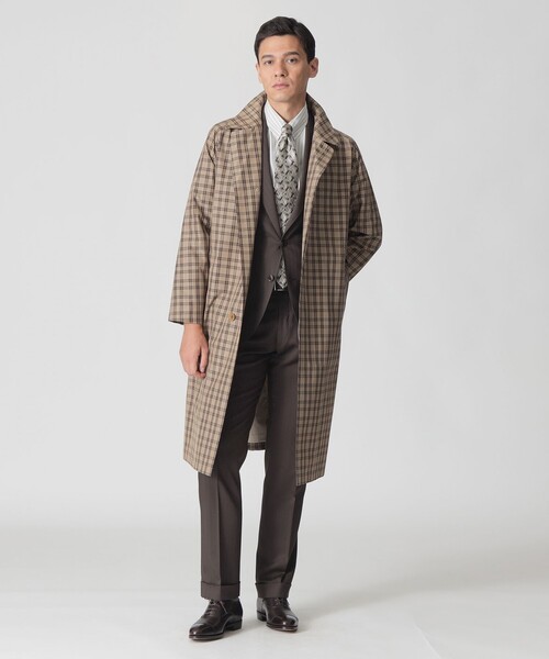 Paul Stuart（ポールスチュアート）の「【数量限定】「COLLECTION LINE」チェック柄　ベルテッドバルマカーンコート（トレンチコート・メンズ・ブラウン系その他3・46/48）」の2枚目の写真
