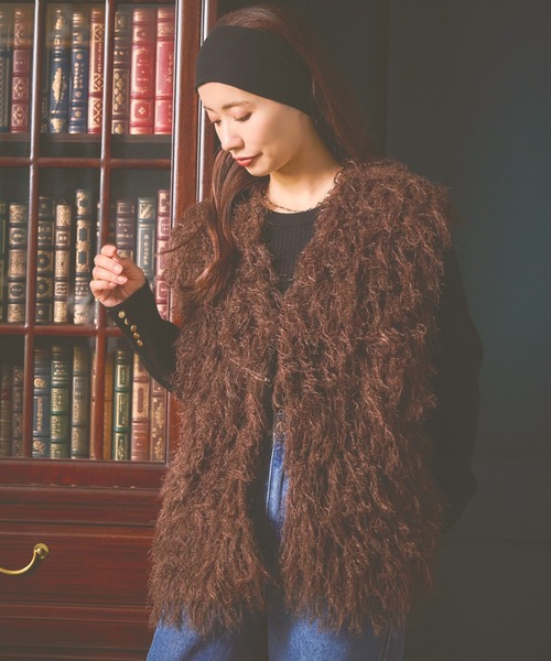 mysty woman（ミスティウーマン）の「シャギーベスト 577040（ベスト・レディース・オフホワイト/ブラウン・FREE）」の2枚目の写真