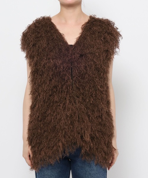 mysty woman（ミスティウーマン）の「シャギーベスト 577040（ベスト・レディース・オフホワイト/ブラウン・FREE）」の7枚目の写真