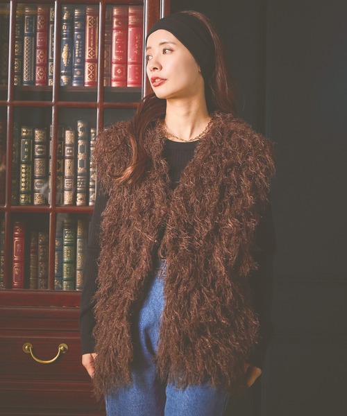 mysty woman（ミスティウーマン）の「シャギーベスト 577040（ベスト・レディース・オフホワイト/ブラウン・FREE）」の21枚目の写真