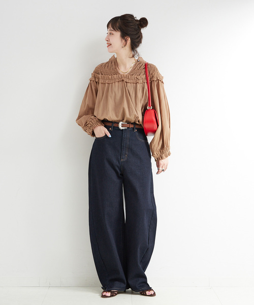 B.C STOCK(ベーセーストック)の「《追加5》ウォッシャブル / DU JOUR/デュ ジュール BARREL BAGGY JEAN(デニムパンツ・レディース・ネイビー/ブルー・38/36)」の4枚目の写真