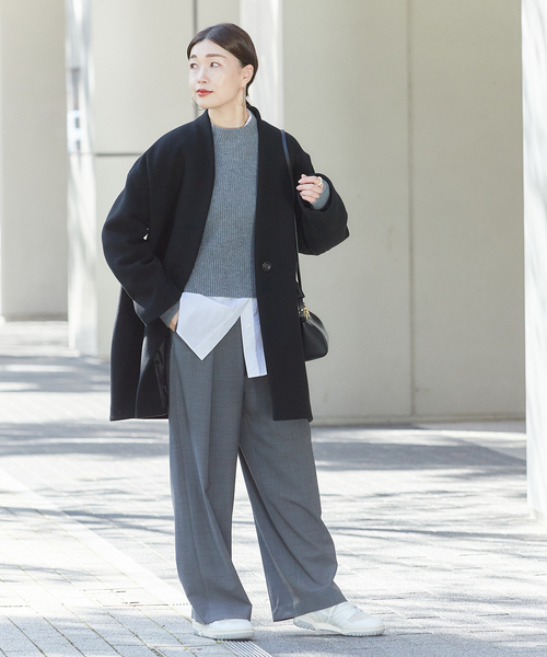 journal standard L'essage（ジャーナルスタンダードレサージュ）の「《追加》SUPER140S/GIOLICA コクーンコート（ノーカラーコート・レディース・ネイビー/ブラック/ブラックミックス・38/36）」の11枚目の写真