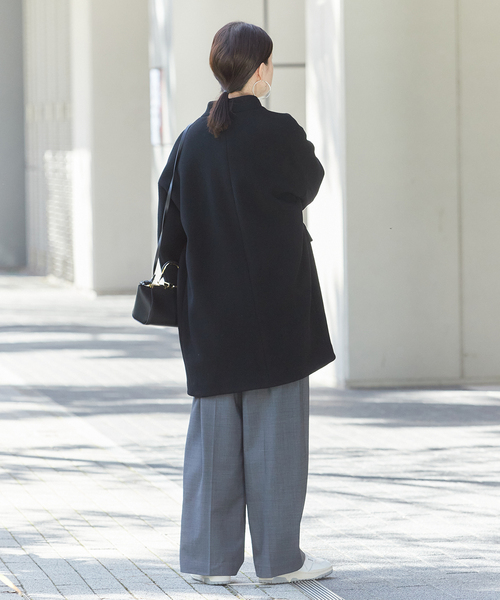 journal standard L'essage（ジャーナルスタンダードレサージュ）の「《追加》SUPER140S/GIOLICA コクーンコート（ノーカラーコート・レディース・ネイビー/ブラック/ブラックミックス・38/36）」の12枚目の写真
