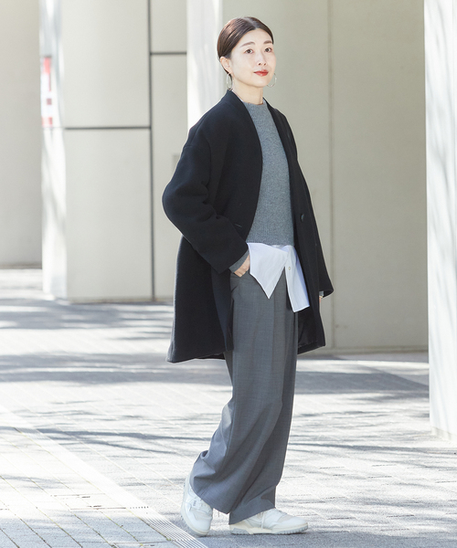 journal standard L'essage（ジャーナルスタンダードレサージュ）の「《追加》SUPER140S/GIOLICA コクーンコート（ノーカラーコート・レディース・ネイビー/ブラック/ブラックミックス・38/36）」の14枚目の写真