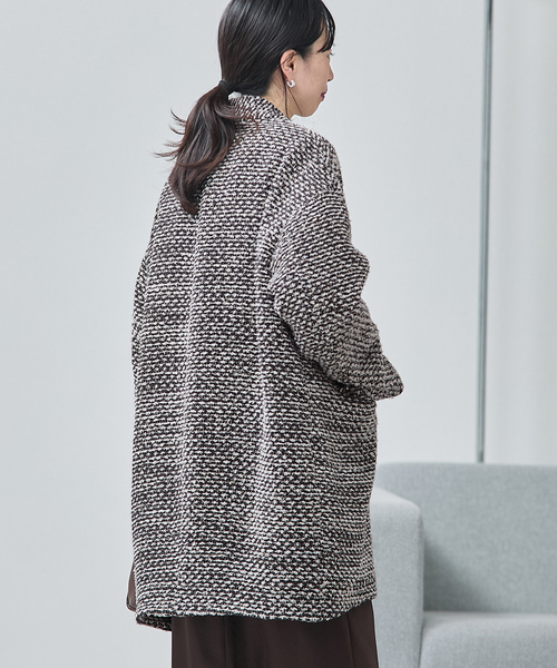 journal standard L'essage（ジャーナルスタンダードレサージュ）の「《追加》SUPER140S/GIOLICA コクーンコート（ノーカラーコート・レディース・ネイビー/ブラック/ブラックミックス・38/36）」の22枚目の写真