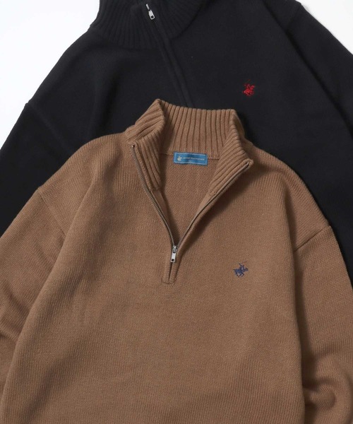 BEVERLY HILLS POLO CLUB(ビバリーヒルズポロクラブ)の「BEVERLY HILLS POLO CLUB/ビバリーヒルズポロクラブ オーバーサイズ ニット ロゴ ワンポイント刺繍 ハーフジップ セーター/レディース メンズ(ニット/セーター・レディース・ブラウン/ブルー系その他/ブルーグリーン/ブラック/アイボリー/ブラック系その他・LL/L/M)」の4枚目の写真