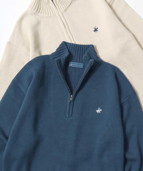 BEVERLY HILLS POLO CLUB(ビバリーヒルズポロクラブ)の「BEVERLY HILLS POLO CLUB/ビバリーヒルズポロクラブ オーバーサイズ ニット ロゴ ワンポイント刺繍 ハーフジップ セーター/レディース メンズ(ニット/セーター・レディース・ブラウン/ブルー系その他/ブルーグリーン/ブラック/アイボリー/ブラック系その他・LL/L/M)」の6枚目の写真