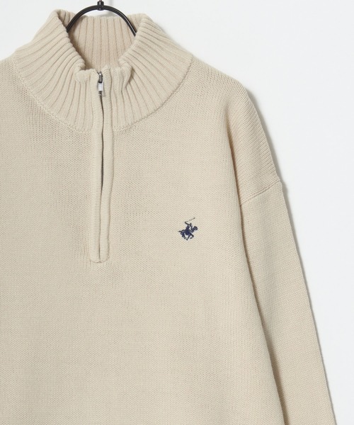 BEVERLY HILLS POLO CLUB(ビバリーヒルズポロクラブ)の「BEVERLY HILLS POLO CLUB/ビバリーヒルズポロクラブ オーバーサイズ ニット ロゴ ワンポイント刺繍 ハーフジップ セーター/レディース メンズ(ニット/セーター・レディース・ブラウン/ブルー系その他/ブルーグリーン/ブラック/アイボリー/ブラック系その他・LL/L/M)」の7枚目の写真