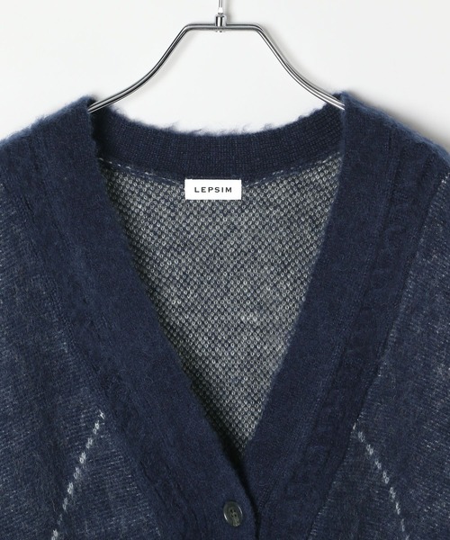 セール】7ゲージモヘヤ混アーガイルカーディガン 591318（カーディガン