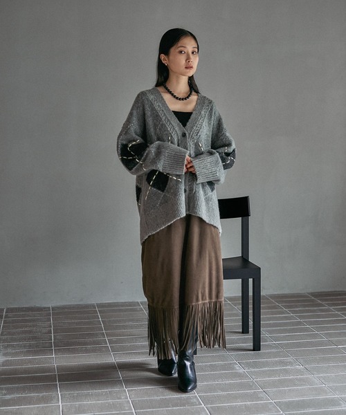 セール】7ゲージモヘヤ混アーガイルカーディガン 591318（カーディガン