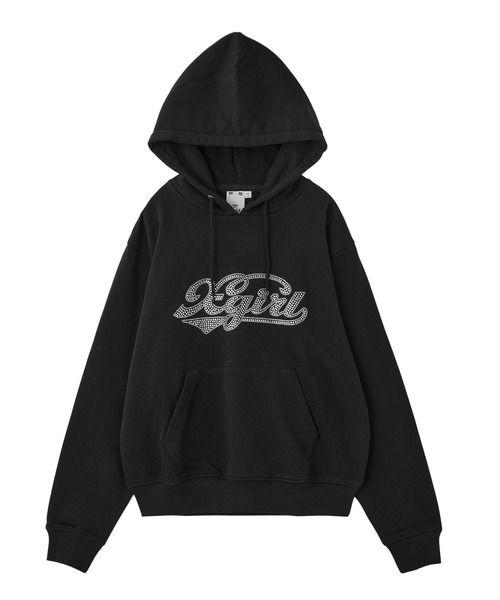 X-girl（エックスガール）の「RHINESTONE CURSIVE LOGO SWEAT HOODIE（パーカー・レディース・アッシュ/ブラック/パープル・S/M/L）」の13枚目の写真