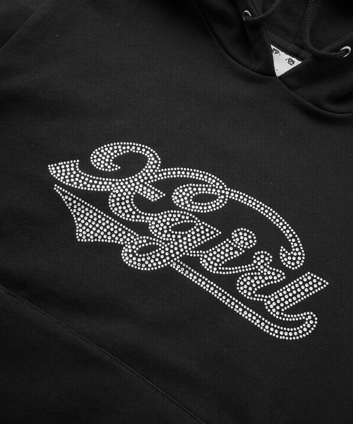 X-girl（エックスガール）の「RHINESTONE CURSIVE LOGO SWEAT HOODIE（パーカー・レディース・アッシュ/ブラック/パープル・S/M/L）」の16枚目の写真