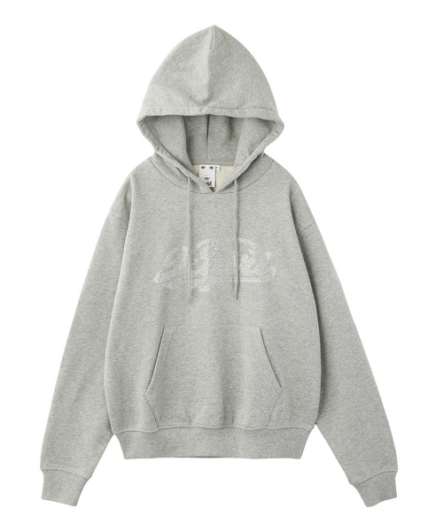 X-girl（エックスガール）の「RHINESTONE CURSIVE LOGO SWEAT HOODIE（パーカー・レディース・アッシュ/ブラック/パープル・S/M/L）」の11枚目の写真