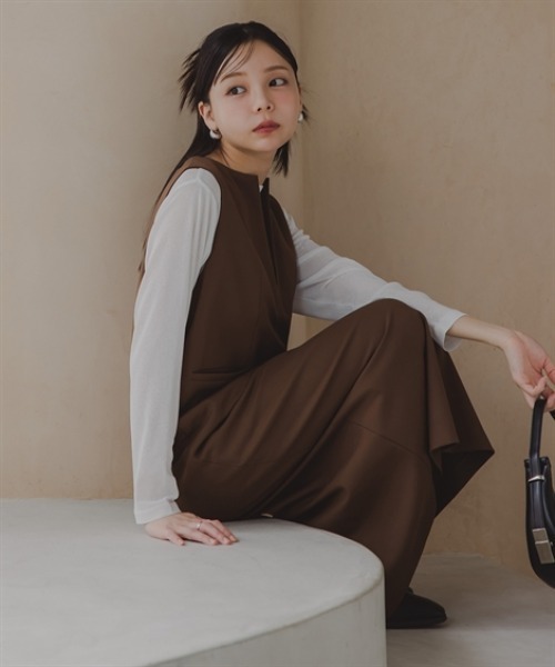 Petitjo(プッチージョ)の「小さいサイズ キーネックジャンパースカート 低身長さん・小柄女性(ワンピース・レディース・ブラウン/チャコールグレー・PSS/PS/PM/PL)」の7枚目の写真