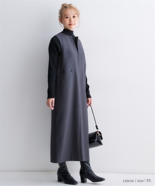 Petitjo(プッチージョ)の「小さいサイズ キーネックジャンパースカート 低身長さん・小柄女性(ワンピース・レディース・ブラウン/チャコールグレー・PSS/PS/PM/PL)」の11枚目の写真