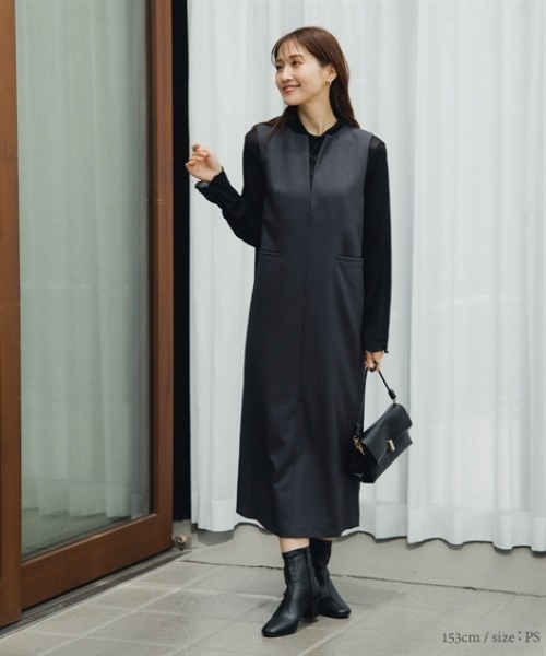 Petitjo(プッチージョ)の「小さいサイズ キーネックジャンパースカート 低身長さん・小柄女性(ワンピース・レディース・ブラウン/チャコールグレー・PSS/PS/PM/PL)」の13枚目の写真