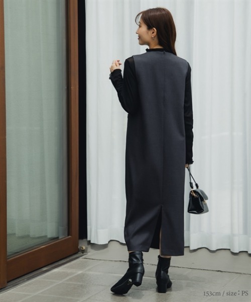 Petitjo(プッチージョ)の「小さいサイズ キーネックジャンパースカート 低身長さん・小柄女性(ワンピース・レディース・ブラウン/チャコールグレー・PSS/PS/PM/PL)」の15枚目の写真