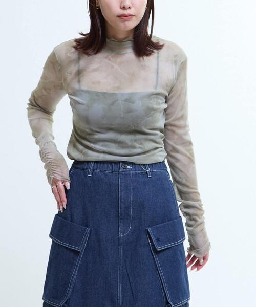 CONVERSE TOKYO(コンバーストウキョウ)の「TURTLE NECK SHEER TOP(Tシャツ/カットソー・レディース・ベージュ/ミント/ブラック・FREE)」の2枚目の写真