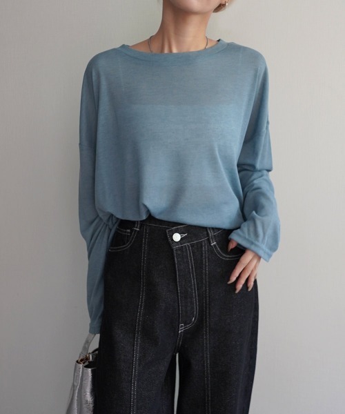 Rashik(ラシク)の「オーバーサイズシアートップス(Tシャツ/カットソー・レディース・ブラウン/ブルー/アイボリー/ブラック・FREE)」の4枚目の写真