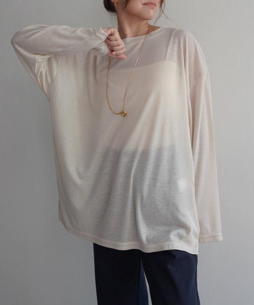 Rashik(ラシク)の「オーバーサイズシアートップス(Tシャツ/カットソー・レディース・ブラウン/ブルー/アイボリー/ブラック・FREE)」の5枚目の写真