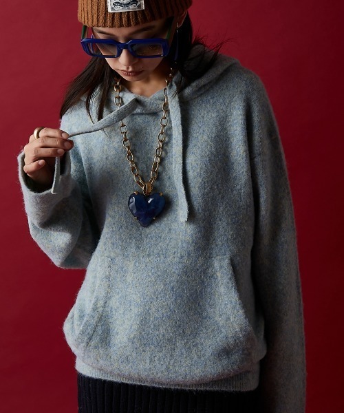 GEVS.（ジェイヴィス）の「ミックスヤーンフーディニット＜大きいサイズ有＞GEVS.（ニット/セーター・レディース・グレー系/アイボリー系/ブルーグリーン・L/M/5L/4L/3L/LL）」の3枚目の写真