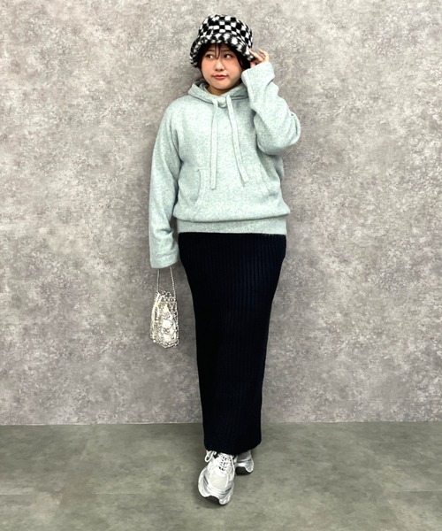 GEVS.（ジェイヴィス）の「ミックスヤーンフーディニット＜大きいサイズ有＞GEVS.（ニット/セーター・レディース・グレー系/アイボリー系/ブルーグリーン・L/M/5L/4L/3L/LL）」の4枚目の写真