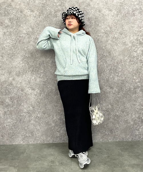 GEVS.（ジェイヴィス）の「ミックスヤーンフーディニット＜大きいサイズ有＞GEVS.（ニット/セーター・レディース・グレー系/アイボリー系/ブルーグリーン・L/M/5L/4L/3L/LL）」の5枚目の写真