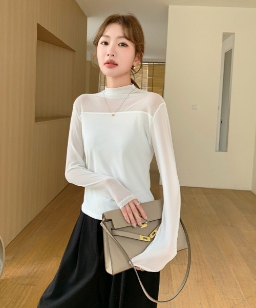 Ritzy(リッツィー)の「レースメッシュ ハーフネック ダブルメッシュシアートップス(Tシャツ/カットソー・レディース・ホワイト/ブラック・M/L)」の14枚目の写真
