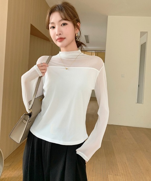 Ritzy(リッツィー)の「レースメッシュ ハーフネック ダブルメッシュシアートップス(Tシャツ/カットソー・レディース・ホワイト/ブラック・M/L)」の15枚目の写真