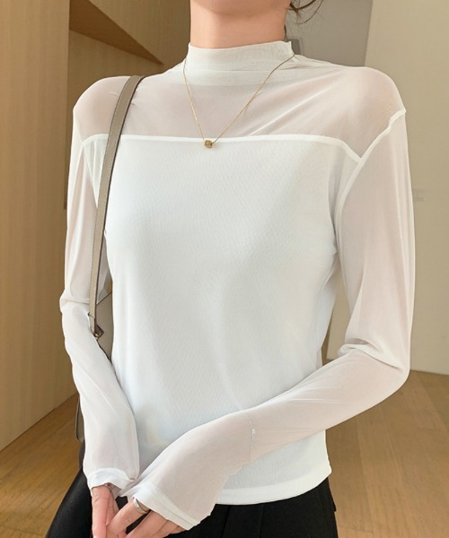 Ritzy(リッツィー)の「レースメッシュ ハーフネック ダブルメッシュシアートップス(Tシャツ/カットソー・レディース・ホワイト/ブラック・M/L)」の17枚目の写真