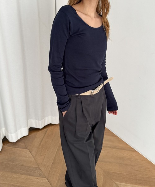 CANAL JEAN(キャナルジーン)の「El mar コットンラウンドネックロンT(Tシャツ/カットソー・レディース・ダークグレー/ホワイト/ネイビー/チャコールグレー/ダークネイビー/アッシュ・ONE SIZE)」の5枚目の写真