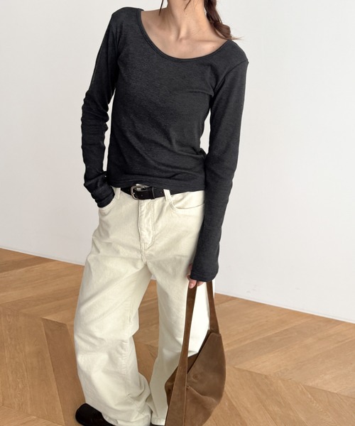 CANAL JEAN(キャナルジーン)の「El mar コットンラウンドネックロンT(Tシャツ/カットソー・レディース・ダークグレー/ホワイト/ネイビー/チャコールグレー/ダークネイビー/アッシュ・ONE SIZE)」の2枚目の写真