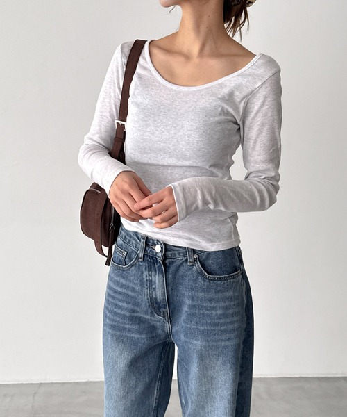 CANAL JEAN(キャナルジーン)の「El mar コットンラウンドネックロンT(Tシャツ/カットソー・レディース・ダークグレー/ホワイト/ネイビー/チャコールグレー/ダークネイビー/アッシュ・ONE SIZE)」の4枚目の写真