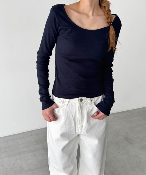 CANAL JEAN(キャナルジーン)の「El mar コットンラウンドネックロンT(Tシャツ/カットソー・レディース・ダークグレー/ホワイト/ネイビー/チャコールグレー/ダークネイビー/アッシュ・ONE SIZE)」の6枚目の写真