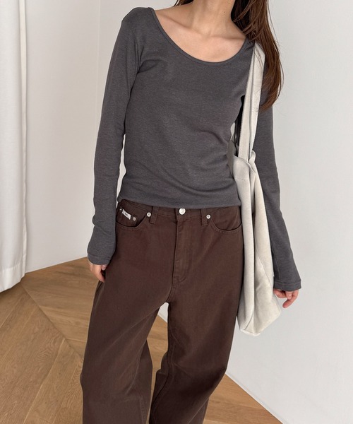 CANAL JEAN(キャナルジーン)の「El mar コットンラウンドネックロンT(Tシャツ/カットソー・レディース・ダークグレー/ホワイト/ネイビー/チャコールグレー/ダークネイビー/アッシュ・ONE SIZE)」の3枚目の写真