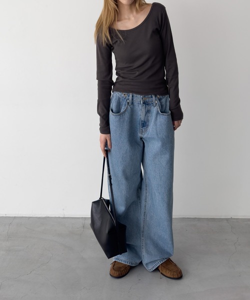 CANAL JEAN(キャナルジーン)の「El mar コットンラウンドネックロンT(Tシャツ/カットソー・レディース・ダークグレー/ホワイト/ネイビー/チャコールグレー/ダークネイビー/アッシュ/DK.GRY/ブラック・ONE SIZE)」の9枚目の写真