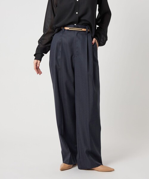 conte ヘリンボーン　タックワイドパンツ conte＞ストライプ ヘリンボーン タック ワイドパンツ