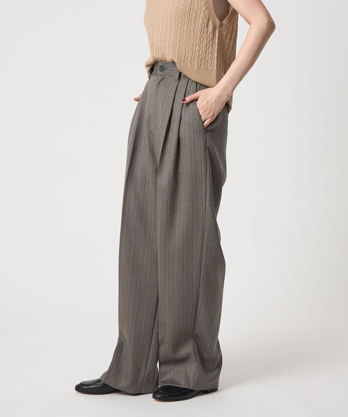 conte ヘリンボーン　タックワイドパンツ セール】＜conte＞ストライプ ヘリンボーン タック ワイドパンツ