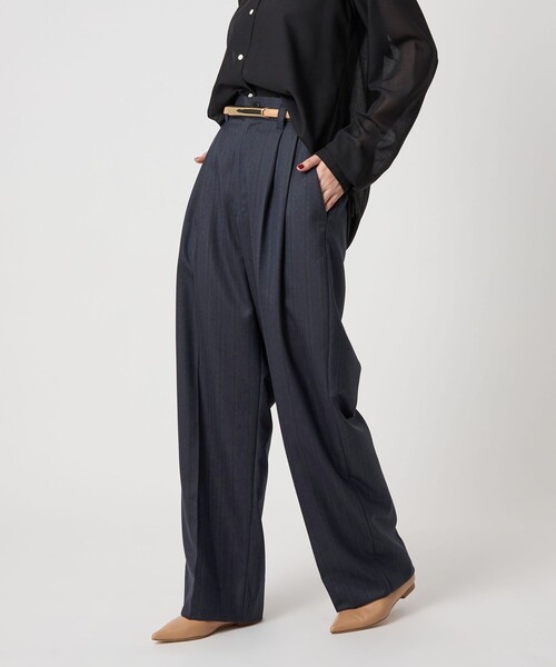 conte＞ストライプ ヘリンボーン タック ワイドパンツ（スラックス