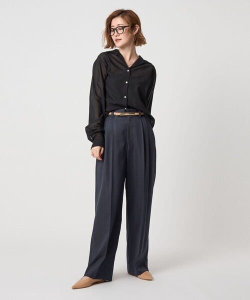 セール】＜conte＞ストライプ ヘリンボーン タック ワイドパンツ