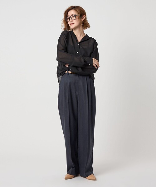 conte＞ストライプ ヘリンボーン タック ワイドパンツ（スラックス