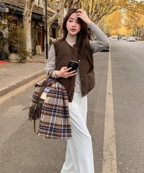 Ritzy（リッツィー）の「コーデュロイ ノーカラー エコダウンベスト（ダウンベスト・レディース・モカ/ブラック/アイボリー/グレー・L/M）」の4枚目の写真