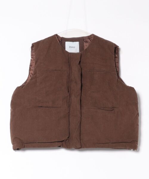 セール】コーデュロイ ノーカラー エコダウンベスト（ダウンベスト