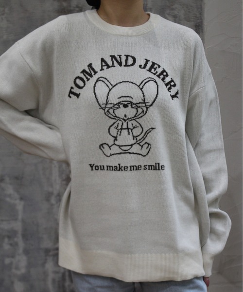 Tom&Jerry(トムアンドジェリー)の「【TOM & JERRY/トムとジェリー】ジャガードクルーネックニット(ニット/セーター・レディース・スミクロ/ネイビー/グレイッシュベージュ/オフホワイト・MEDIUM/LARGE)」の5枚目の写真