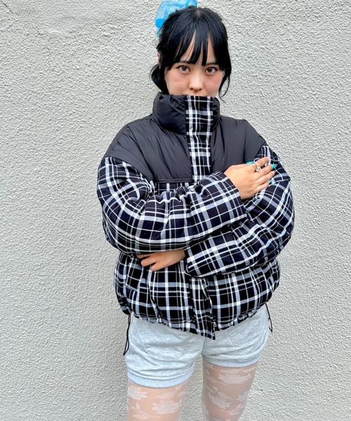 SOLLON.(ソルロン)の「チェック切り替えダウンジャケット(ダウンジャケット/コート・レディース・バーガンディー/ブラウン/ネイビー/ブラック・FREE)」の9枚目の写真