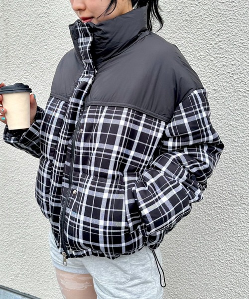 SOLLON.(ソルロン)の「チェック切り替えダウンジャケット(ダウンジャケット/コート・レディース・バーガンディー/ブラウン/ネイビー/ブラック・FREE)」の8枚目の写真