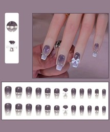 shoppinggo(ショッピングゴー)のネイルチップ リボン ショート シンプル ブライダル デコチップ オーバル ウエディン(ネイルシール/ネイルチップ)